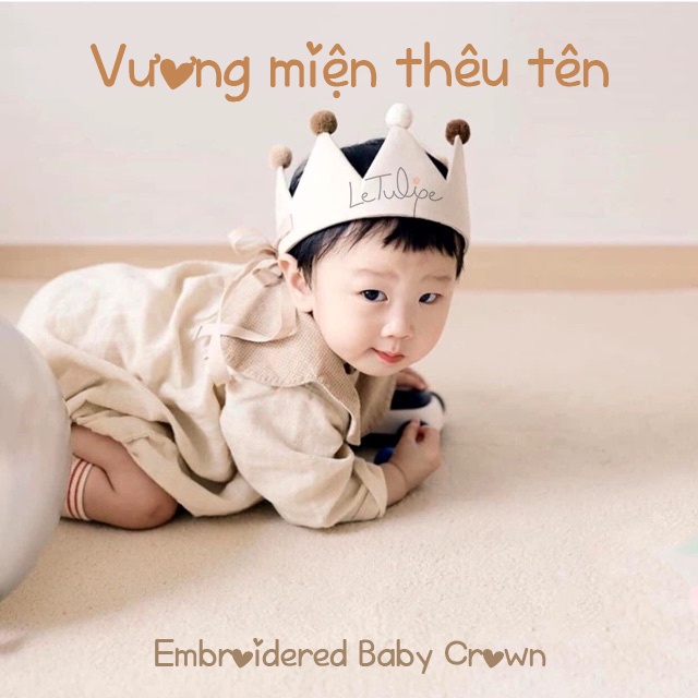 Vương miện thêu tên phong cách Hàn Quốc cho bé trai, bé gái