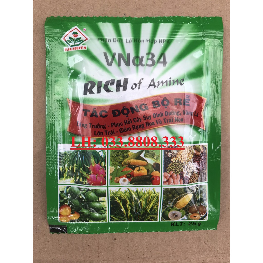 Combo 5 gói Phân Bón Lá RICH of Amine 25gam- Phục Hồi Cây Suy Dinh Dưỡng, Vàng Lá, Giảm Rụng Hoa Quả