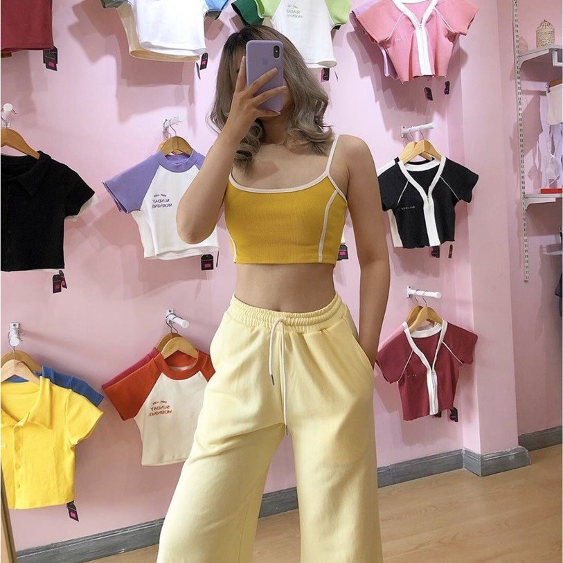 ÁO 2 DÂY CROPTOP SỌC VIỀN CHẤT LEN TĂM KIỂU DÁNG ÁO CROPTOP 2 DÂY ULZZANG NHIỀU MÀU HOT HIT