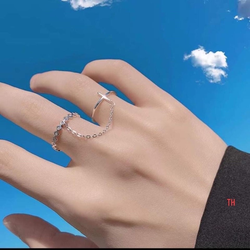 Nhẫn nữ đôi thánh giá , kiểu đeo choker cá tính - Chuẩn bạc ta (ảnh thật)