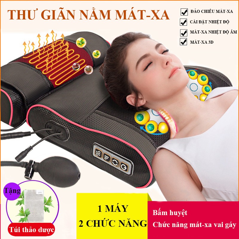 Gối massage máy mát-xa cổ vai gáy mát xa eo hông 20 đầu massage đa chức năng xoa bóp thư giãn (có túi khí + thêm túi th)