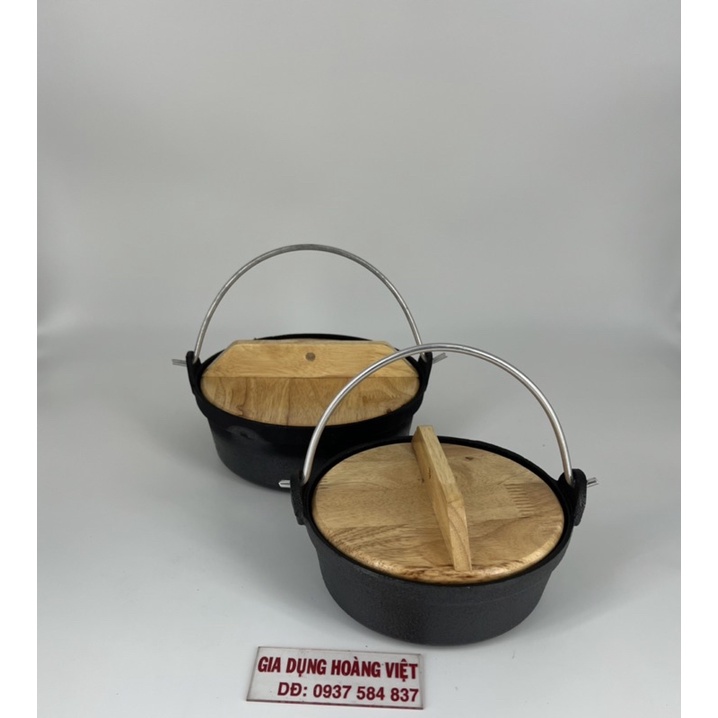 Nồi Lẩu Gang Mini Nắp Gổ Và Nắp Kính