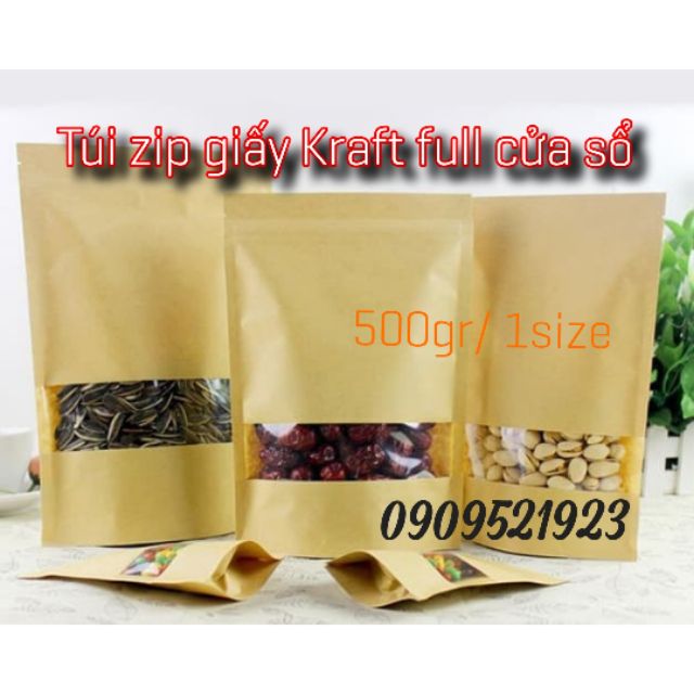 500gr túi zipper giấy kraft có cửa sổ