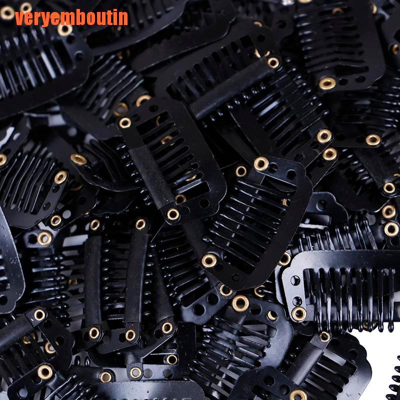 [Hàng mới về] Bộ 10/100 kẹp gắn tóc giả có 8 cần đệm nối tóc màu đen bằng cao su