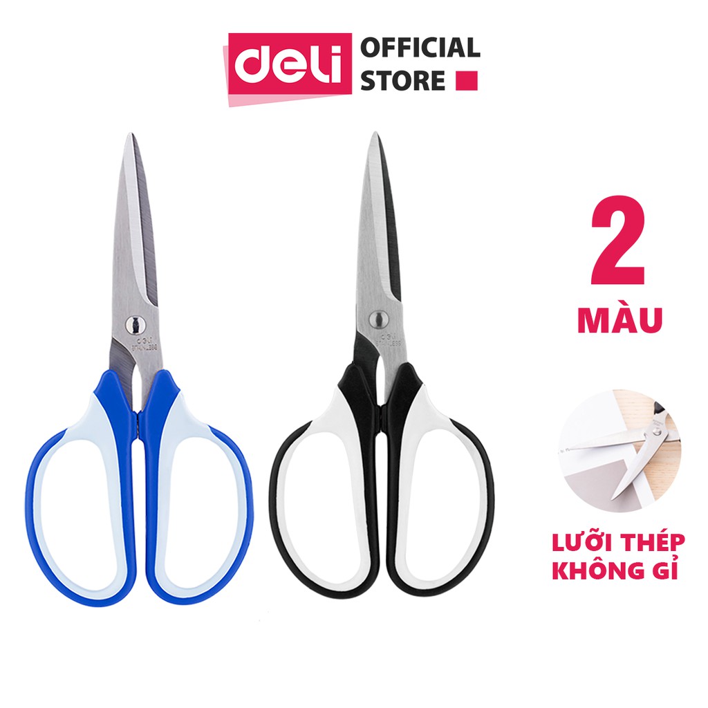 Kéo văn phòng 190mm Deli - Kéo đa năng sử dụng phòng bếp - Đen/Xanh - E6001