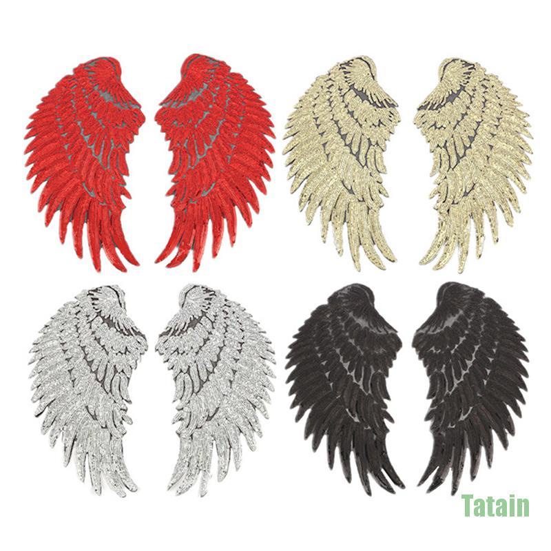 1 cặp miếng dán ủi quần áo hình đôi cánh thiên thần đính kim sa DIY GFH