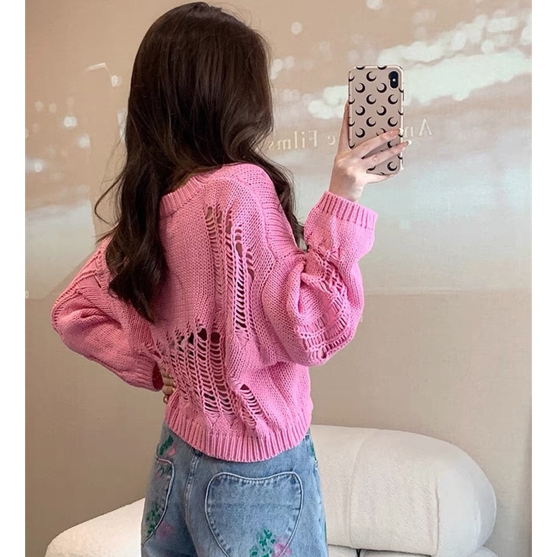 Áo Dệt Kim Tay Dài Dáng Rộng Dễ Phối Đồ Thời Trang Mùa Thu Cho Nữ