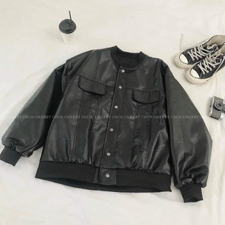 Áo khoác Bomber da dáng rộng oversize