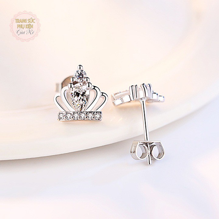 Hoa tai vương miện nhỏ xinh bạc ý S925 HT201