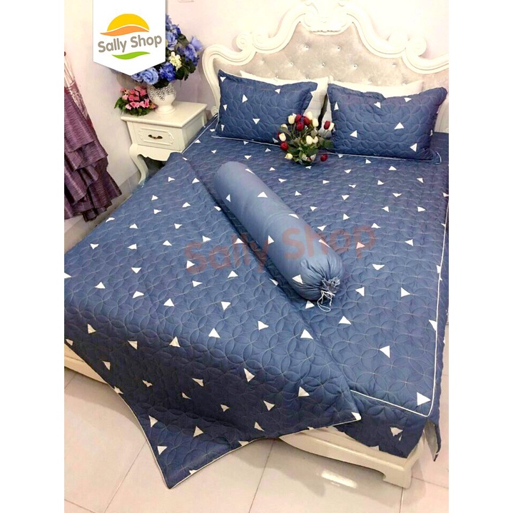 Bộ Ga Phủ Trần Bông 4 Món Vỏ Chăn Lồng Được Ruột MẪU TAM GIÁC GHI