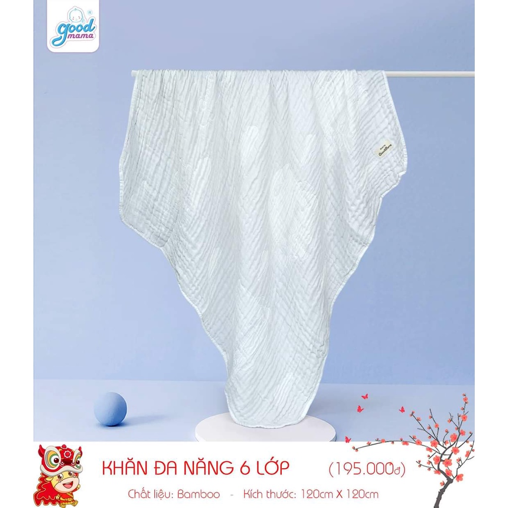 Khăn tắm cho bé 6 lớp Goodmama, chất sợi tre mềm mại, thấm hút nước tốt