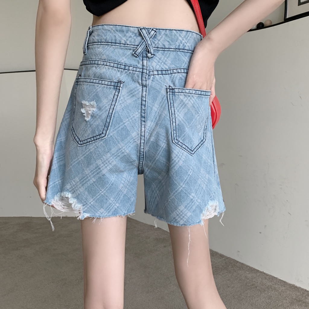 SUXI Quần Short Denim Lưng Cao Dáng Chữ A Màu Trơn Thời Trang Mùa Hè Cho Nữ