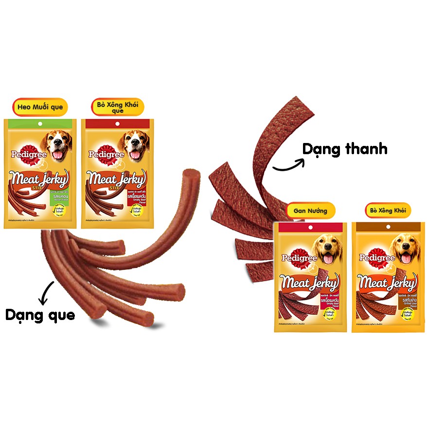 Bộ 3 thức ăn vặt cho chó Pedigree Meat Jerky vị bò xông khói 80g