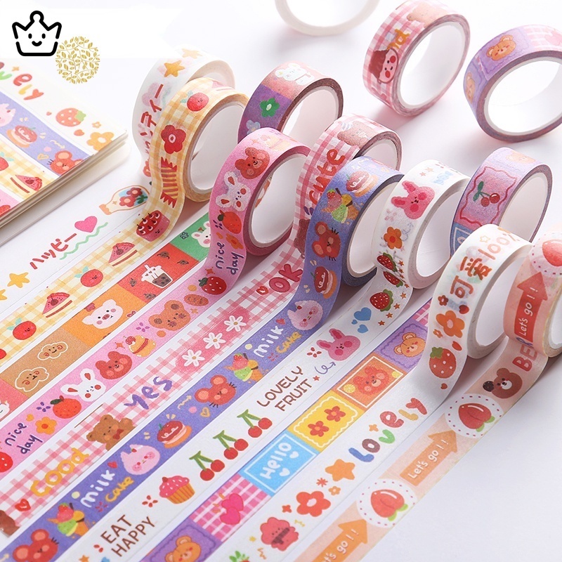 Băng keo giấy washi họa tiết dễ thương dùng trang trí album sổ tay sổ lưu niệm