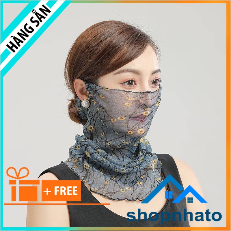 Khăn che mặt chống nắng họa tiết đẹp,chống bụi bẩn xỏ tai vải lụa tiện dụng cho chị em dễ thương