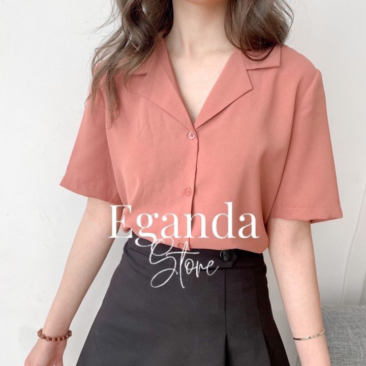 Áo sơ mi nữ cổ vest tay ngắn phong cách Retro nhiều màu công sở- Áo sơ mi nữ cổ vest cộc tay chất voan trơn quốc dân0