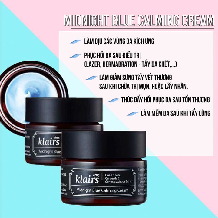 [CHÍNH HÃNG] Kem dưỡng ẩm Klairs Midnight Blue Calming Cream phục hồi da 30ml và 60ml