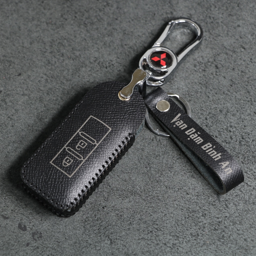 Bao da móc khoá bọc ốp chìa khoá xe ô tô Mitsubishi Xpander Cross, Pajero, Attrage, Outlander 2022 - 2 nút bấm Mitsu1