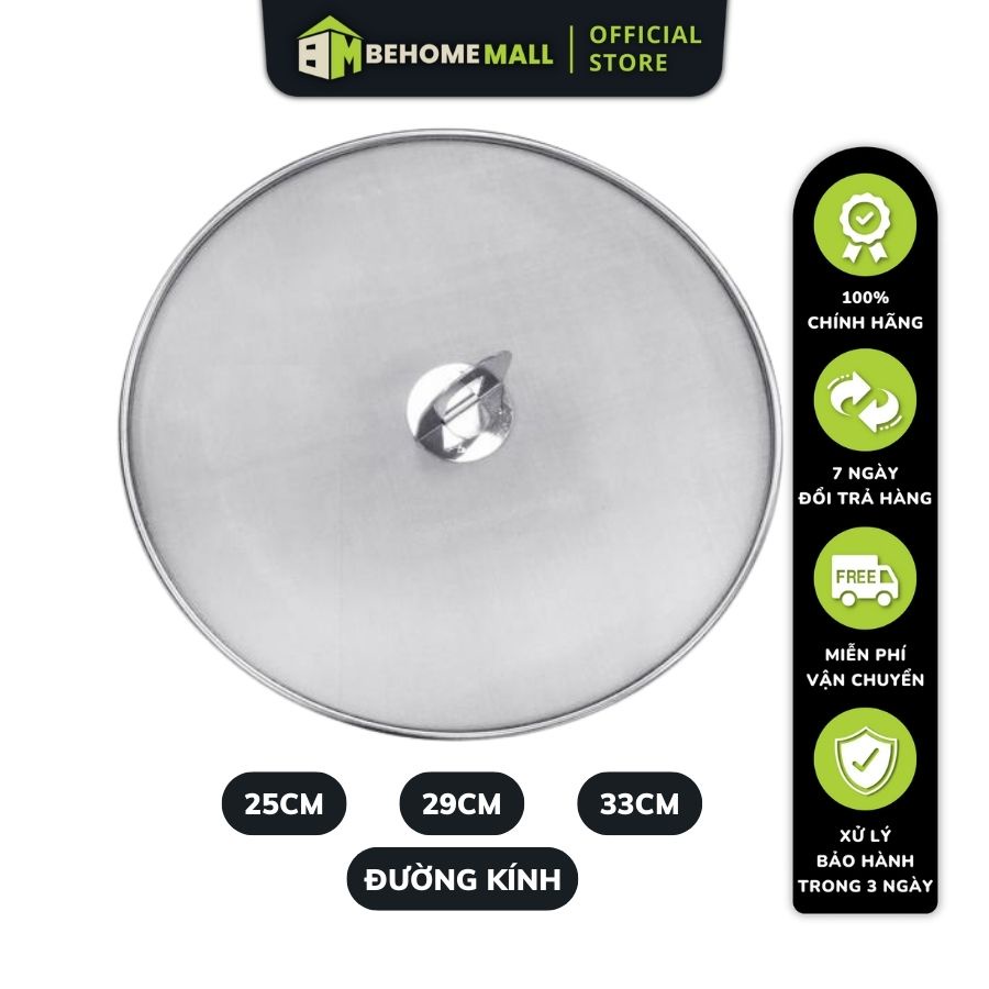 Nắp lưới chắn mỡ inox BEHOMEMALL nắp đậy chảo chống bắn văng dầu khi chiên 25cm 28cm 33cm