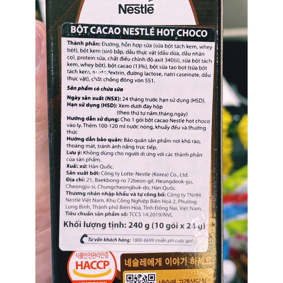 Bột cacao Nestle hot choco 240g -Hàng Nhập khẩu chính hãng