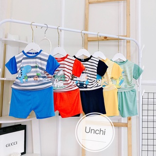 Bộ cộc tay Unchi chất peptit tay phối kẻ họa tiết cực đẹp cho bé trai bé gái Namkidshop (QATE456)