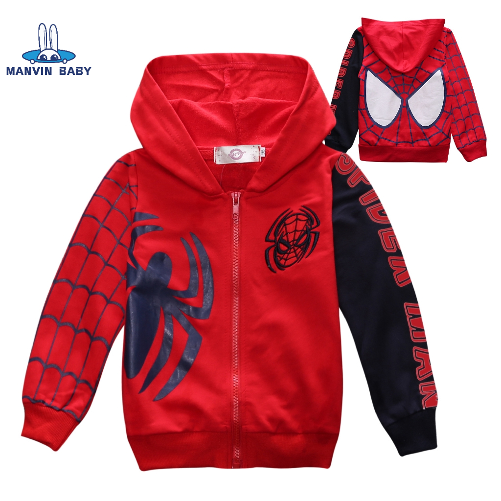 Áo hoodie MANVIN BABY có nón tay dài in hình người nhện hoạt hình cho bé trai