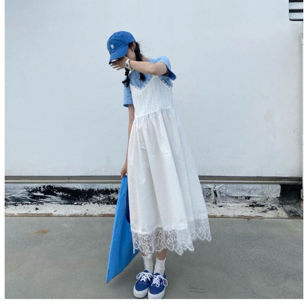 Váy trắng 2 dây xòe viền ren dáng dài rộng babydoll, váy maxi hai dây trắng suông dài form rộng đi biển phối ren
