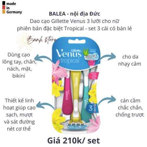 Dao cạo Gillette Venus nữ 3 lưỡi (Set 3 dao) - nội địa Đức