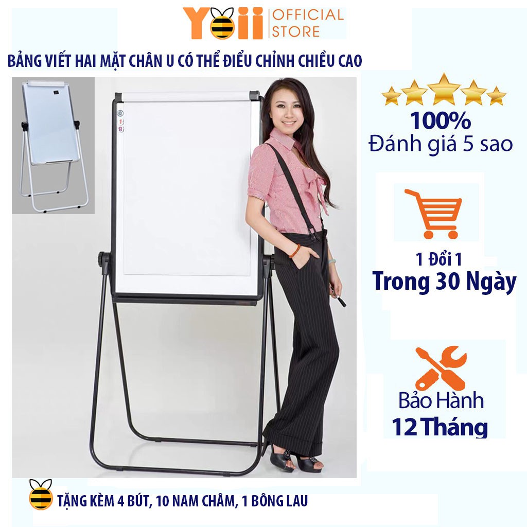 (Hỏa tốc HCM) Bảng Flipchart Chân gấp chữ U Cao Cấp. Mặt bảng từ tính chống lóa, kích thước 60x90cm nâng chỉnh chiều cao