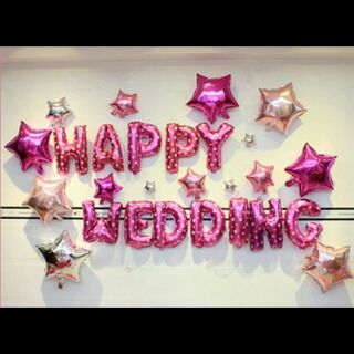 HW4:  Set Bóng Bay Đám Cưới Happy Wedding (Kèm bơm và băng dính)