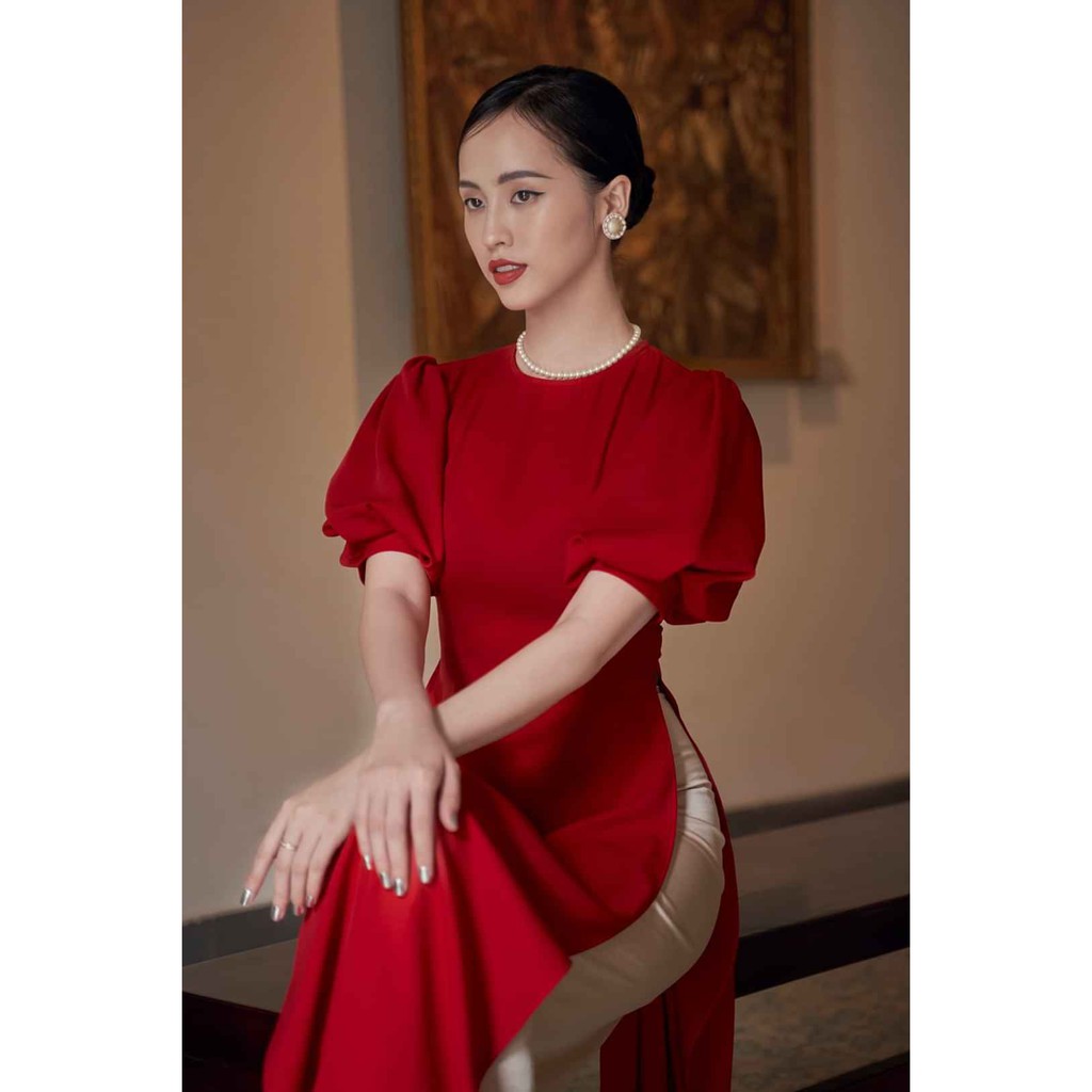 Áo dài nữ nhung 🎀FREESHIP🎀 Áo dài truyền lụa trơn cổ tròn tay bồng | BigBuy360 - bigbuy360.vn