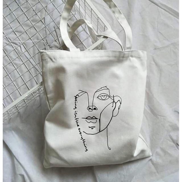 Túi tote vải bố đựng đồ canvas đeo vai túi mặt người, vải canvas loại tốt đi học, đi làm