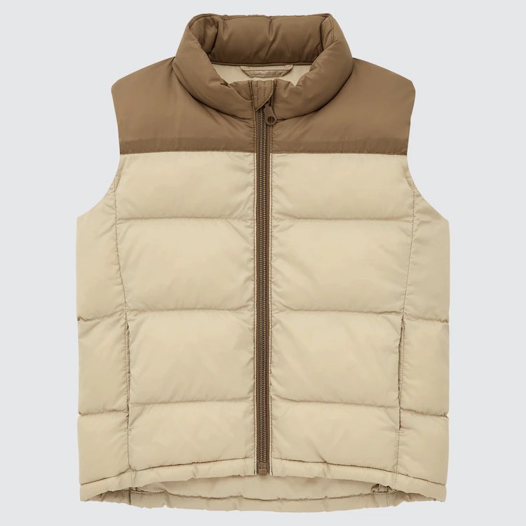 (UNIQLO Nhật chính hãng) Baby - Áo khoác phao siêu nhẹ gile cổ trụ phối hai màu mềm nhẹ ấm