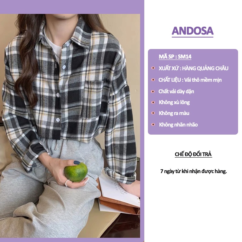 Áo sơ mi nữ form rộng kẻ sọc caro đẹp tay dài hàng Quảng Châu ANDOSA SM14