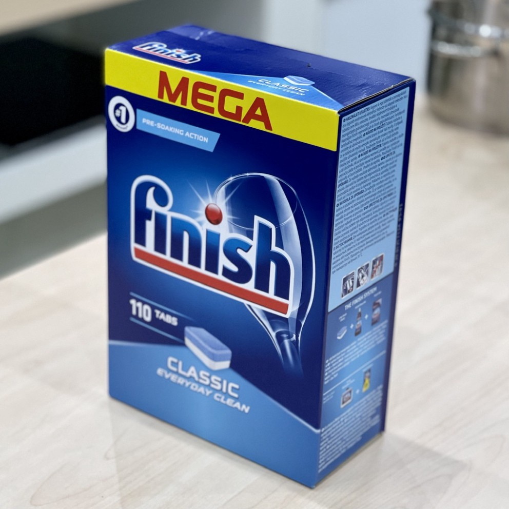COMBO 4 SẢN PHẨM FINISH: Viên rửa bát Classic 110 viên + Muối rửa bát Finish 1,2kg + Nước trợ xả fininsh + vệ sinh máy