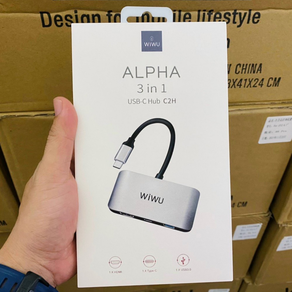 HUB CHUYỂN TYPE C WIWU Alpha C2H CHÍNH HÃNG 3 IN 1 TYPE C TO USB 3.0 + TYPE C PD 100W + HDMI 4K