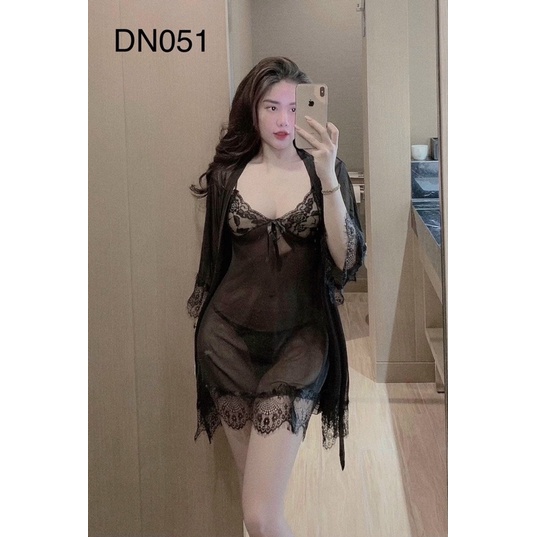Đầm ngủ và áo choàng thun lưới