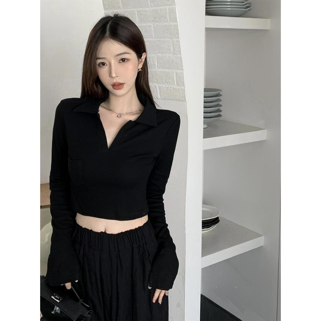 Áo Dệt Kim Tay Dài Màu Sắc Đơn Giản Phong Cách Retro Hàn Quốc