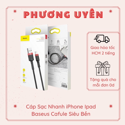 Cáp Sạc Nhanh iPhone Ipad Baseus Cafule Siêu Bền | Kèm Dây Velcro Giữ Cáp - Cáp sạc iPhone 5/6/7/8/X/XS/XS /11
