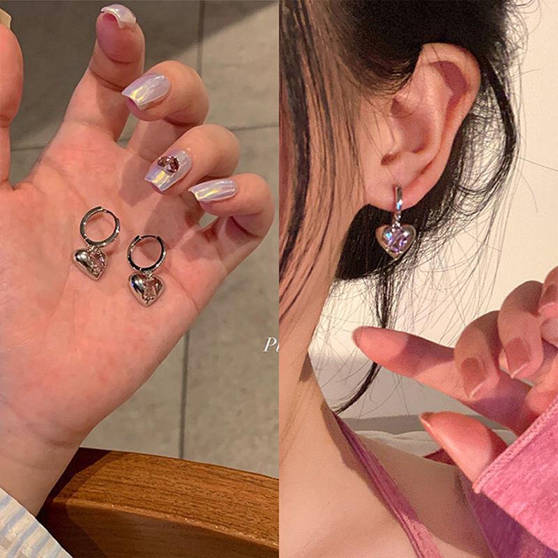 Bông Tai Mạ Bạc Hình Trái Tim Đính Đá Zircon Chất Lượng Cao Phong Cách Hàn Quốc