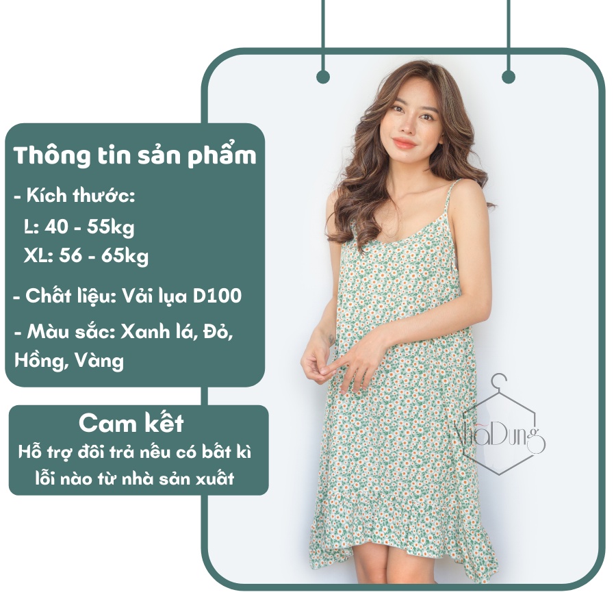 Đầm nữ thiết kế hai dây hoa nhí cổ chữ V vải lụa cao cấp siêu xinh xắn đủ size từ 40-70kg