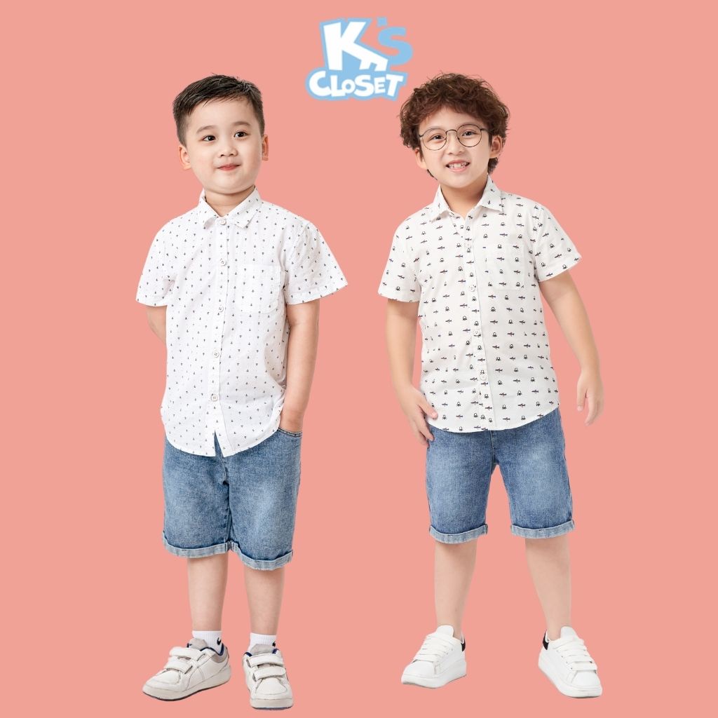 Áo sơ mi cộc tay K'S CLOSET dành cho bé trai thiết kế cổ đức, hoạ tiết nhỏ E052TWS TMĐT