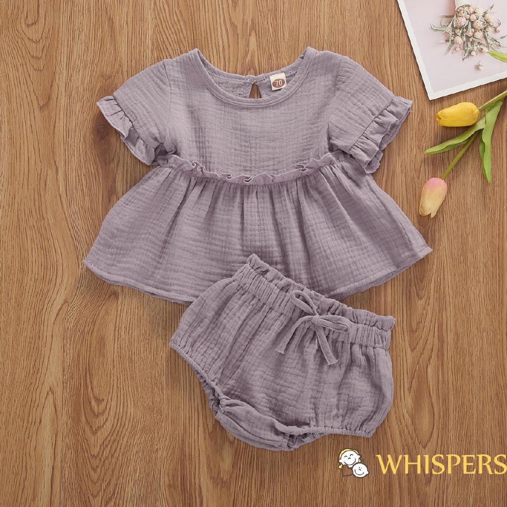Set áo cổ tròn + quần short xinh xắn dành cho bé gái