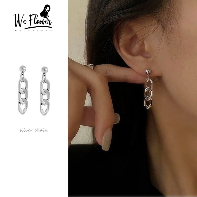 We Flower Khuyên Tai Kim Loại Dạng Dây Xích Màu Bạc Thời Trang Cho Nữ