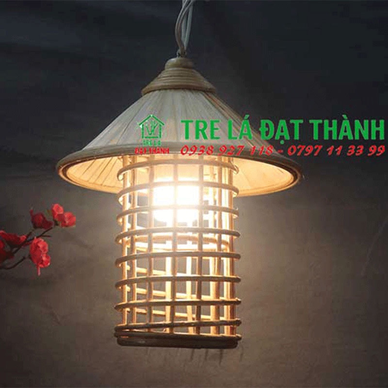 Đèn mây tre đan thả trần - đèn nón chân mây