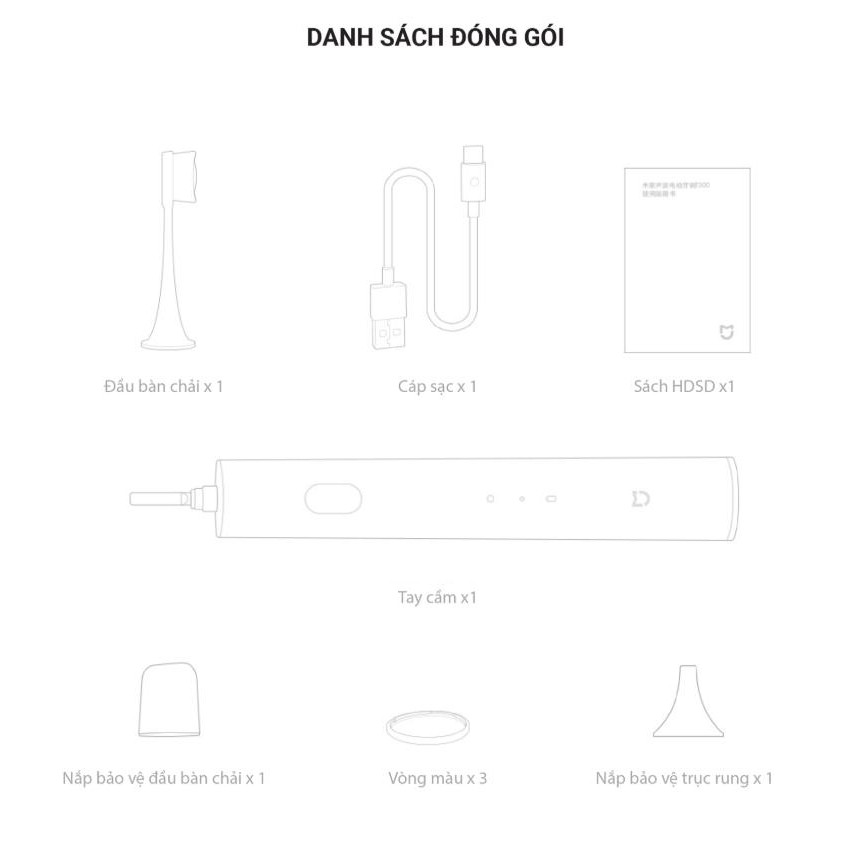 Bàn chải điện XIAOMI T300 | T100 | BETC01 | BÀN CHẢI ĐIỆN XIAOMI HÌNH CHỮ U DANH CHO TRẺ EM | MIHOANGGIA