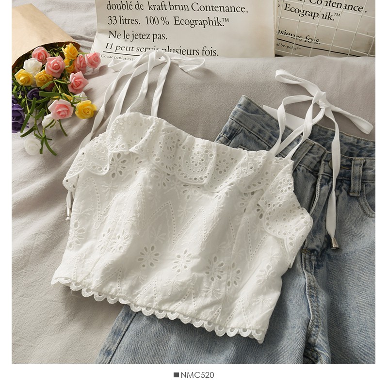 Áo croptop trắng vai thắt dây DA327