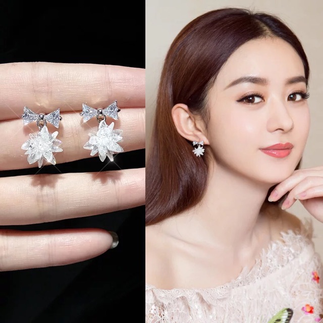 Bông tai pha lê hoa tuyết nhiều mẫu kiểu hàn quốc dịu dàng dễ phối đồ
