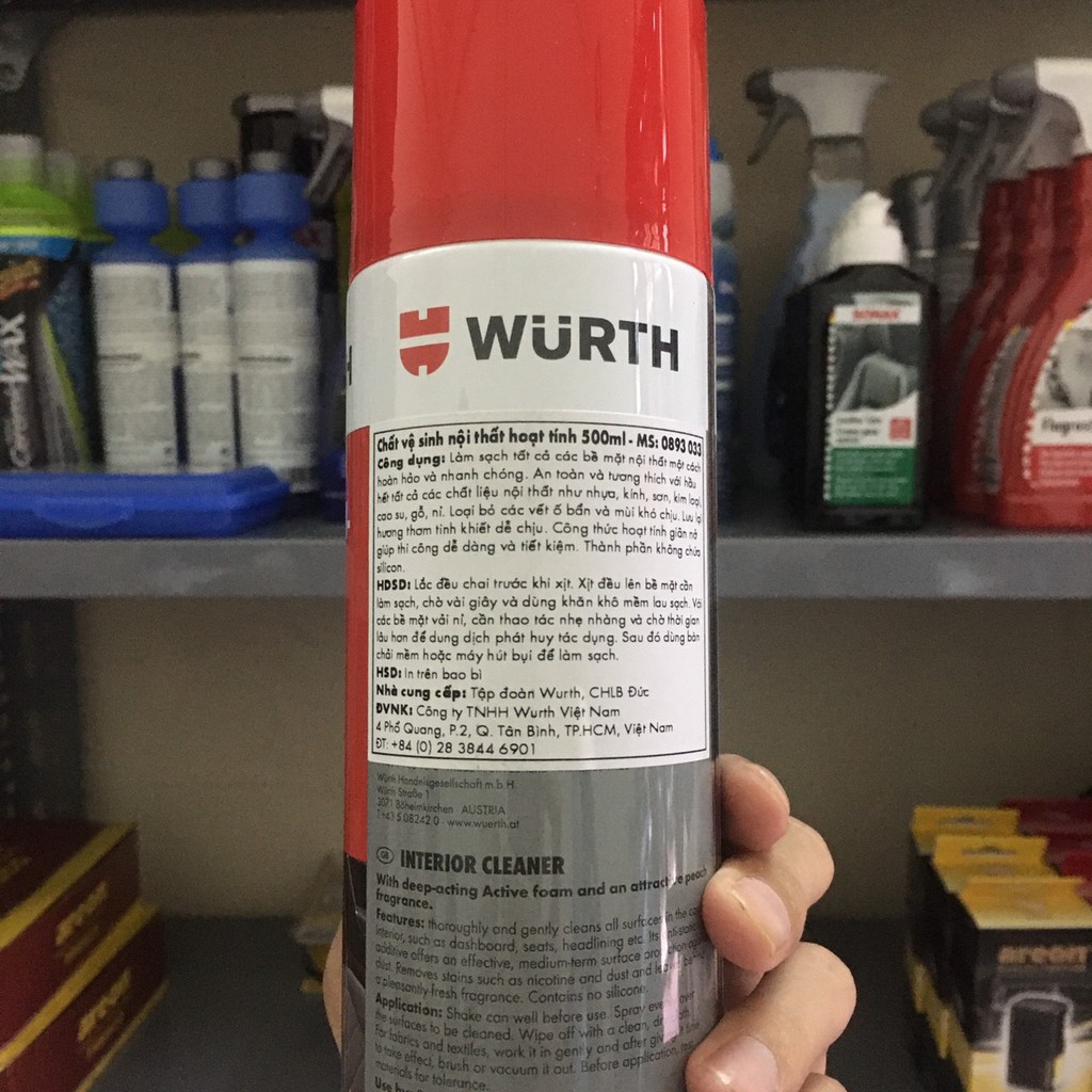 Vệ sinh nội thất Wurth dạng bọt hoạt tính lau ghế da, trần nỉ, taplo - 500ml