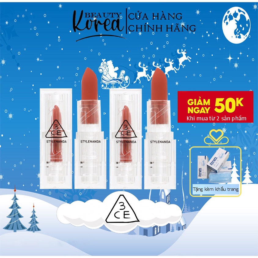Son Thỏi Lì 3CE Vỏ Trong Suốt Cho Làn Môi Mịn Màng Ẩm Mượt 3.5g. Dưỡng Môi Căng Bóng | BigBuy360 - bigbuy360.vn